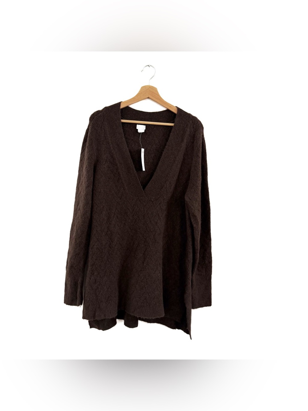 Chicos Sweater Womens 2 US Large Brown Tunic Herringbone Textured New